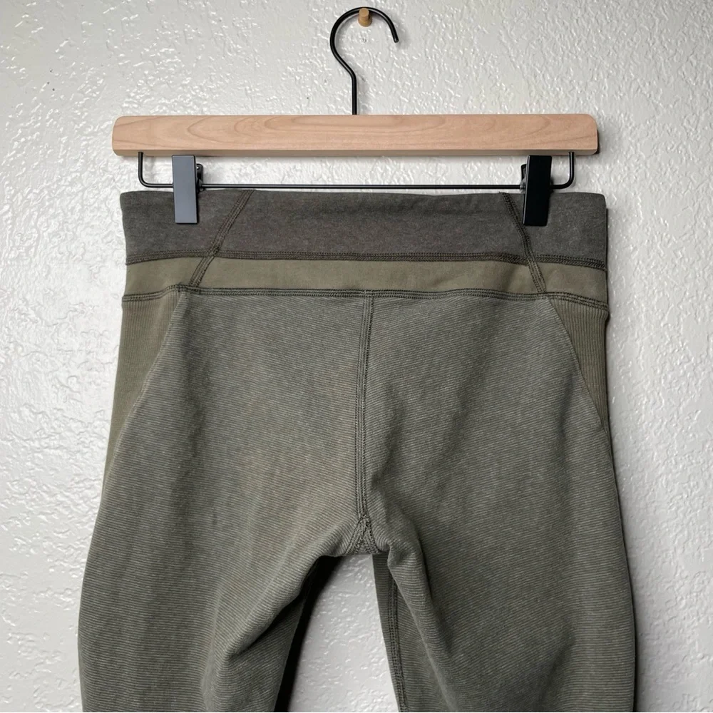 Lululemon Refine Crop Leggings Striped Green Ribbed Workout Pants - Picture 10 of 14